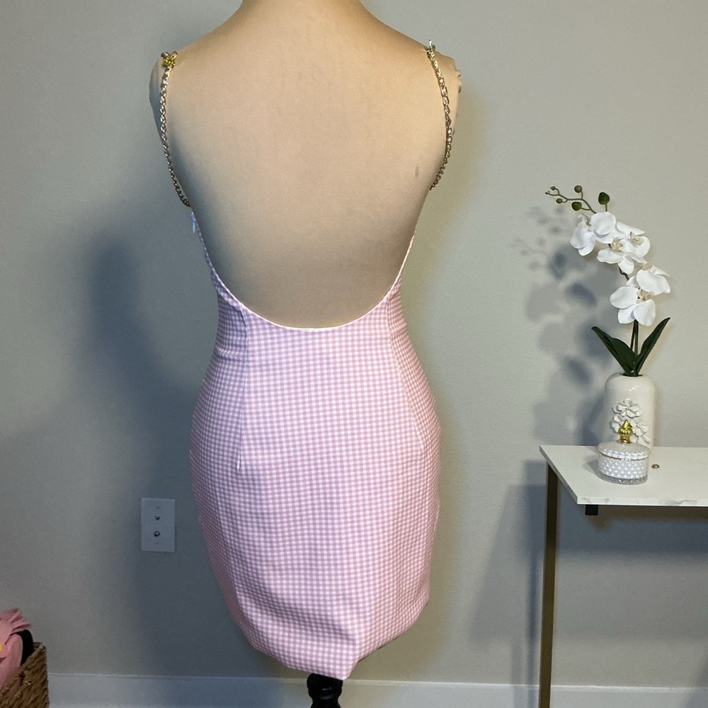 Meshki Pink Gingham Dress with Chain Straps - Picture 3 of 8